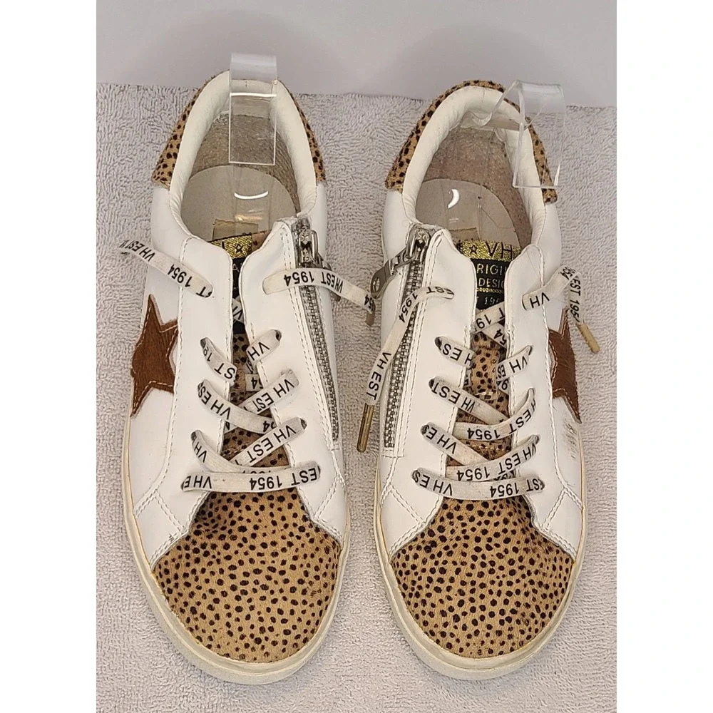 Vintage Havana Sneaker Womens Size 5 White Cheetah Print Star Zip Calf Hair Shoe